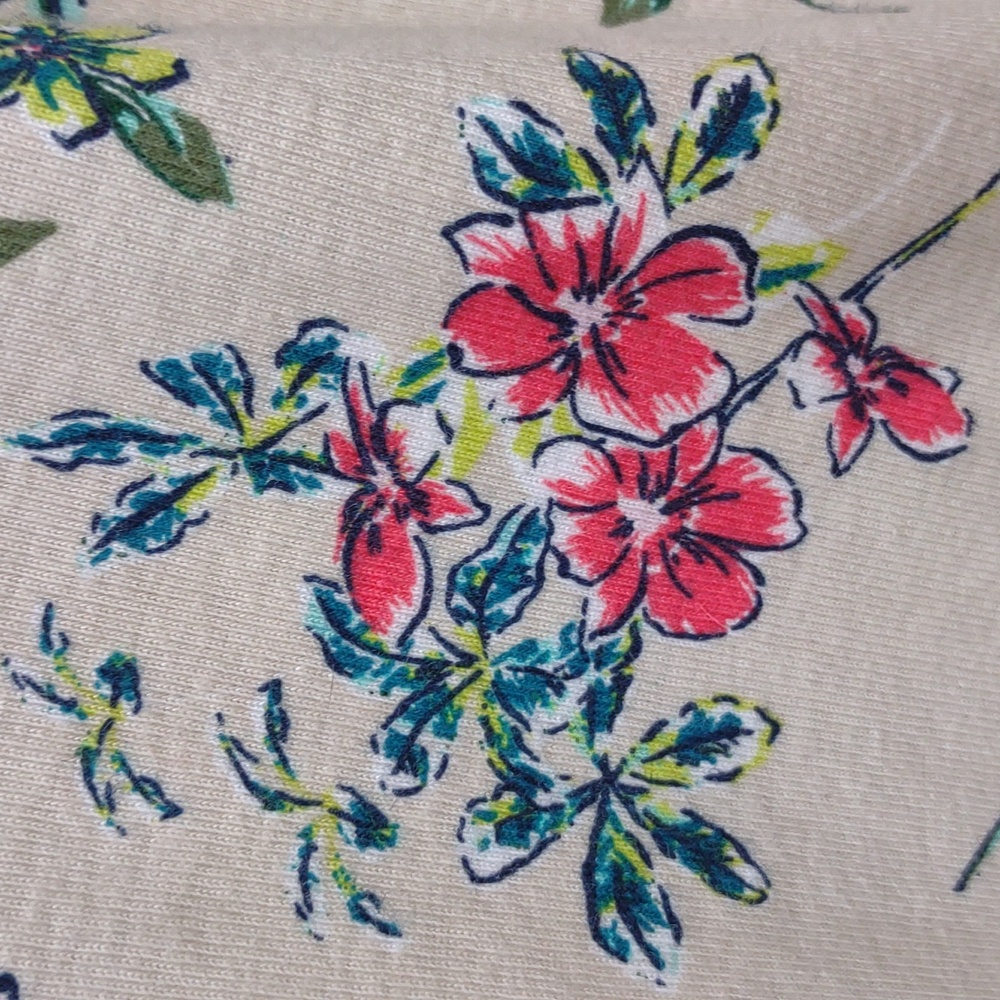 Time And Tru Women's All Cotton Elbow Sleeve Scoop Neck Floral Pullover Tee - Picture 7 of 9